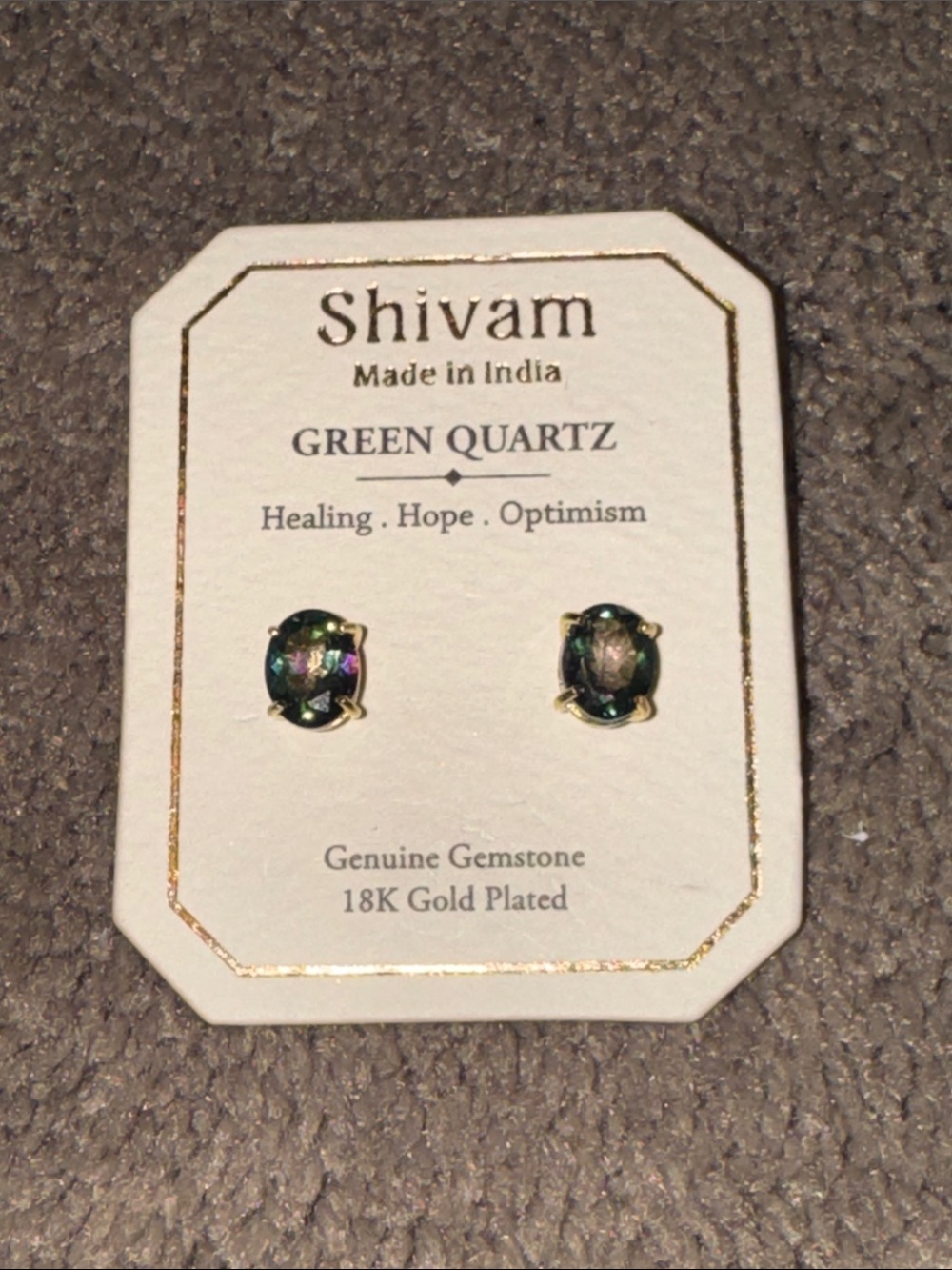 Shivam Green Quartz Gemstone 18K Gold Plated Stud Earrings Made In India